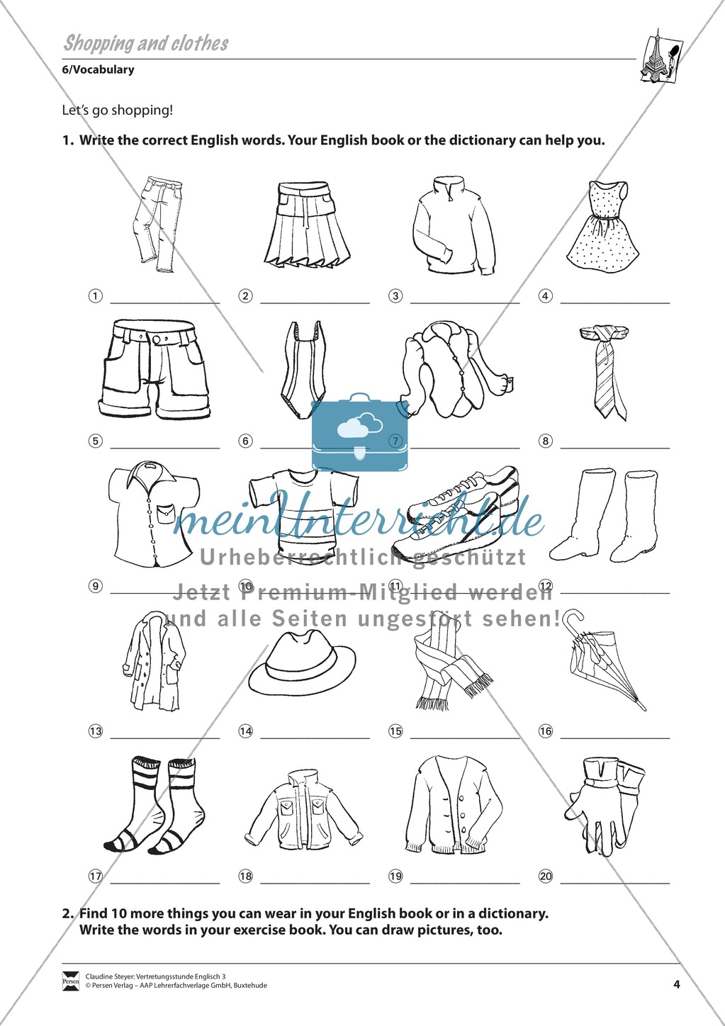Vertretungsstunde Wortschatz: Exercises on Shopping and Clothes + Lösungen Preview 1