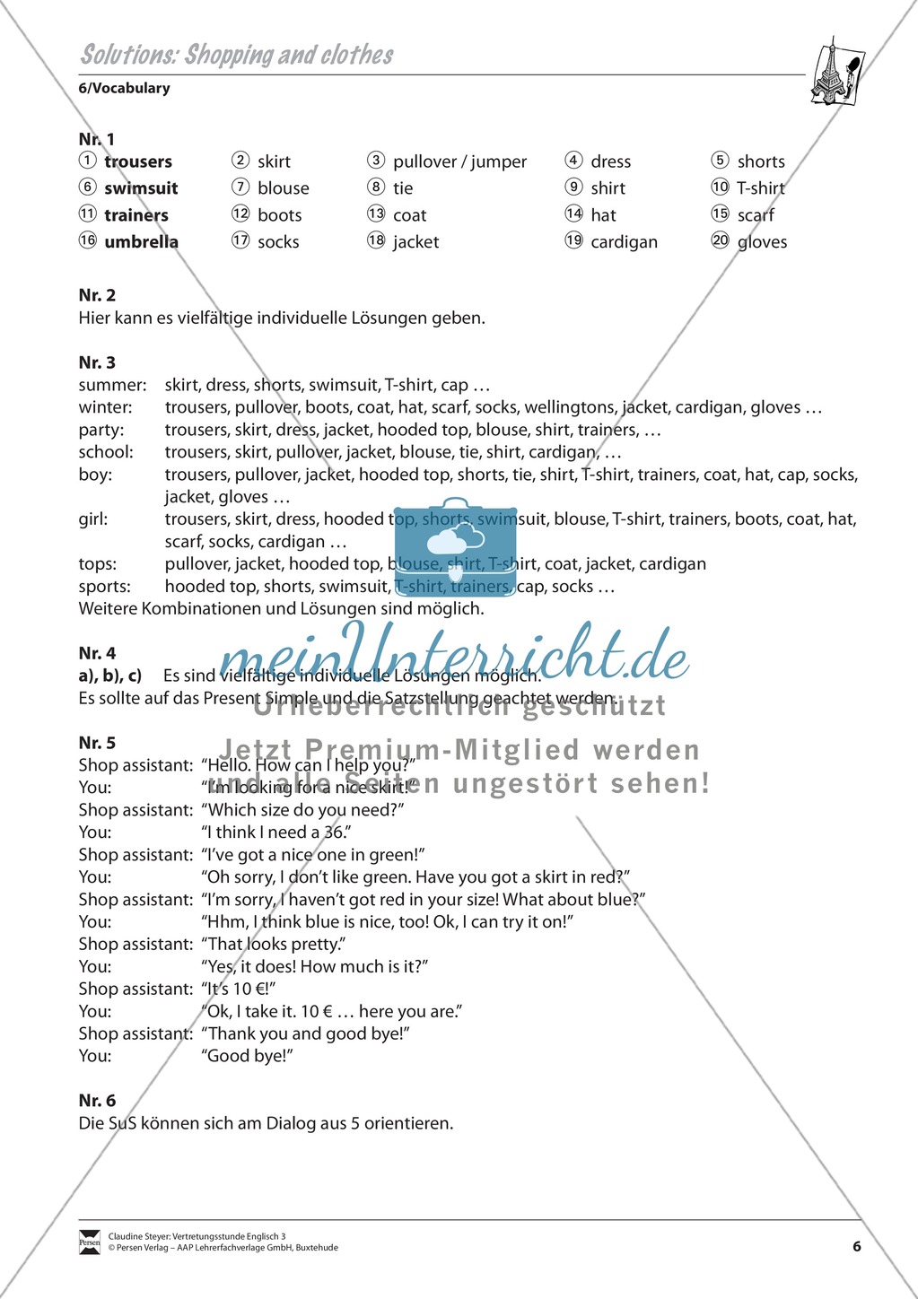 Vertretungsstunde Wortschatz: Exercises on Shopping and Clothes + Lösungen Preview 3