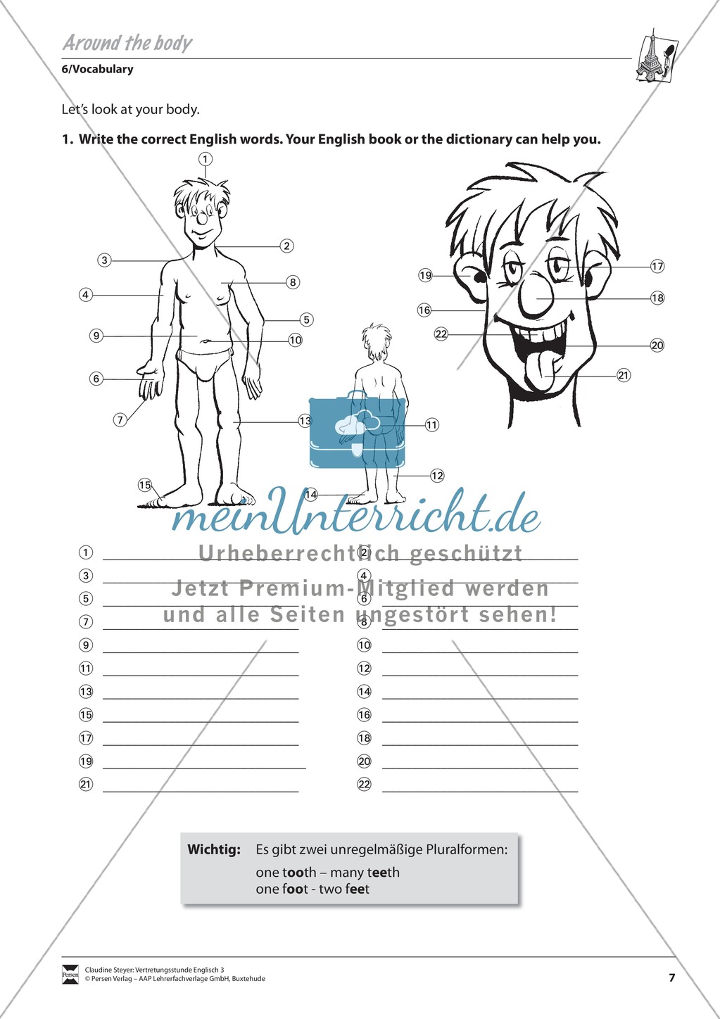 Vertretungsstunde Wortschatz: Exercises Around the Body + Lösungen Preview 1