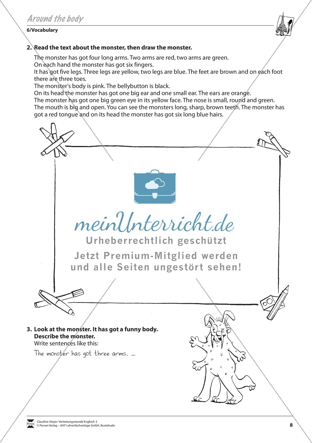Vertretungsstunde Wortschatz: Exercises Around the Body + Lösungen Preview 2