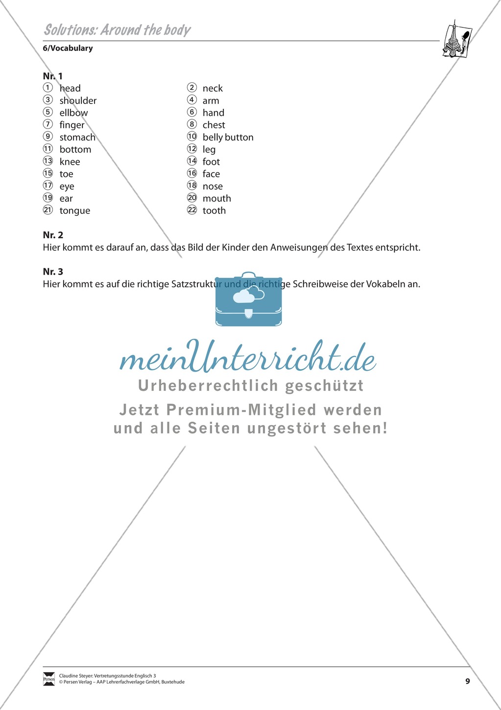 Vertretungsstunde Wortschatz: Exercises Around the Body + Lösungen Preview 3
