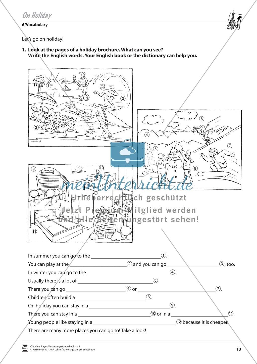 Vertretungsstunde Wortschatz: Exercises on Holiday + Lösungen Preview 1