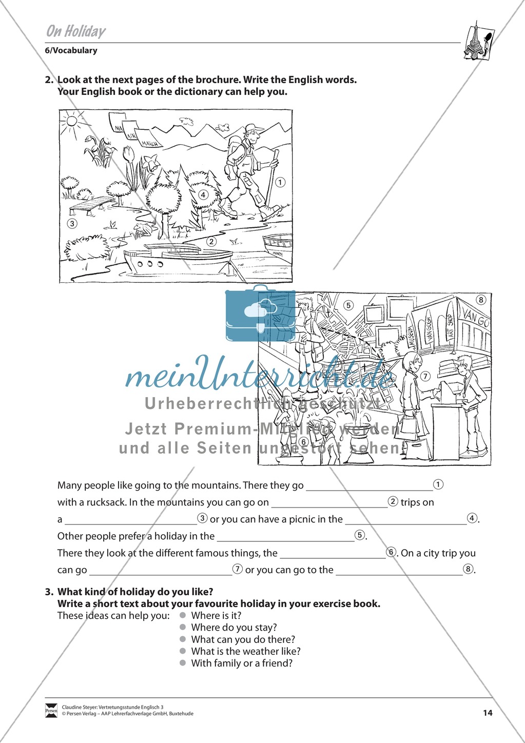 Vertretungsstunde Wortschatz: Exercises on Holiday + Lösungen Preview 2
