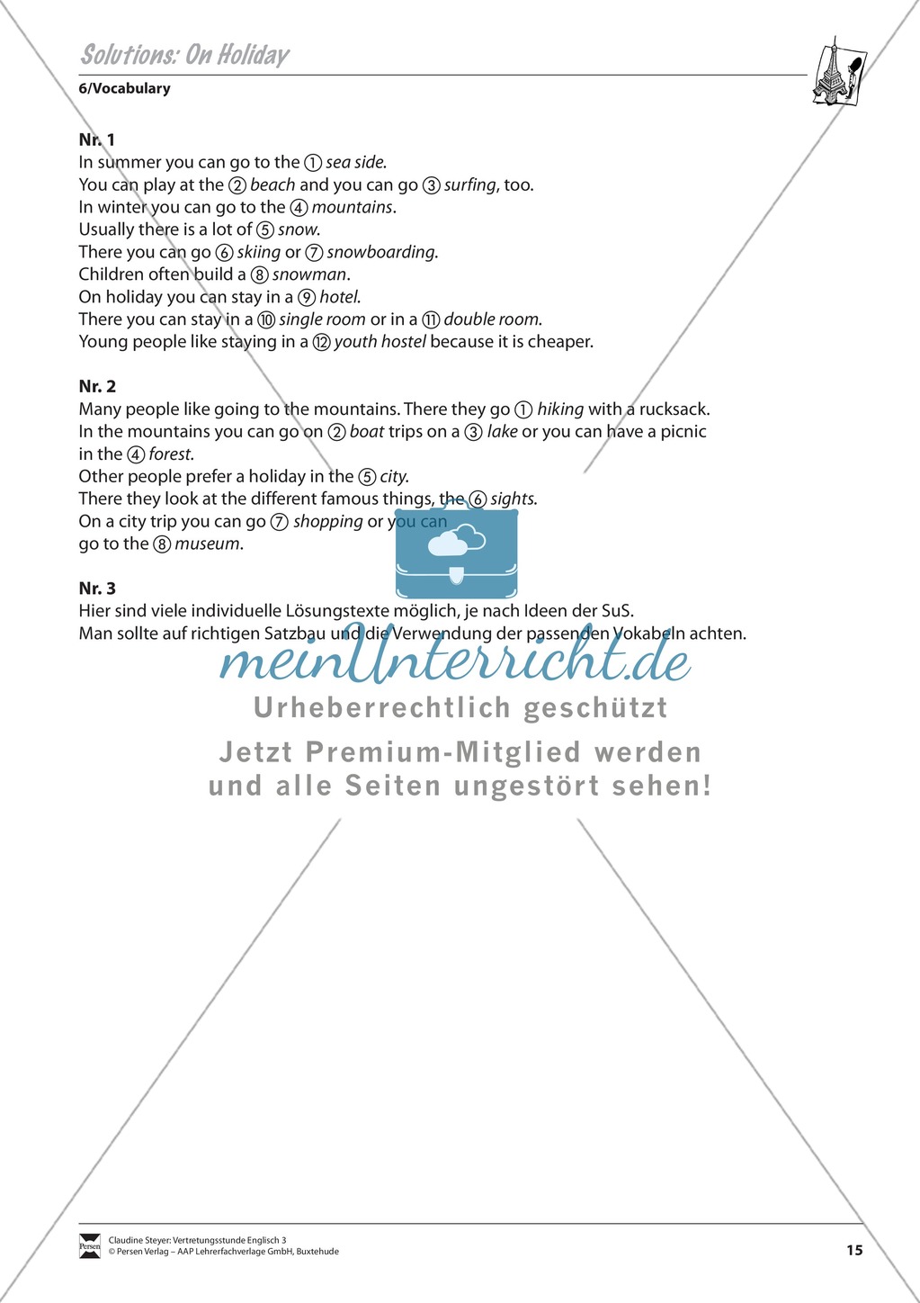 Vertretungsstunde Wortschatz: Exercises on Holiday + Lösungen Preview 3