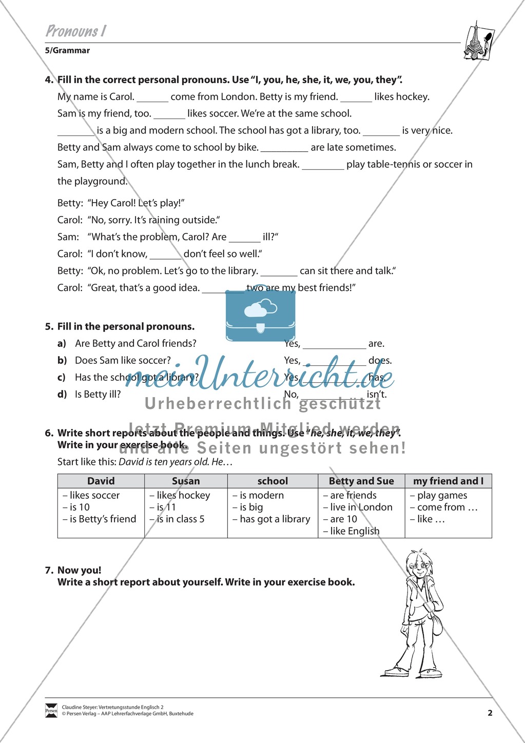 Vertretungsstunde Grammatik: Exercises on personal pronouns + Lösungen Preview 2