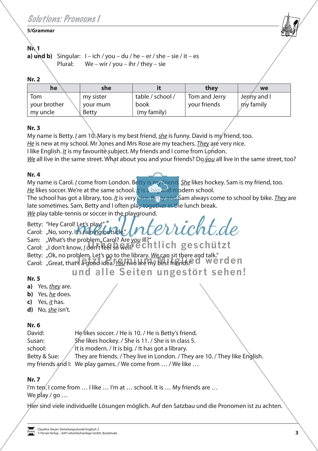 Vertretungsstunde Grammatik: Exercises on personal pronouns + Lösungen Preview 3