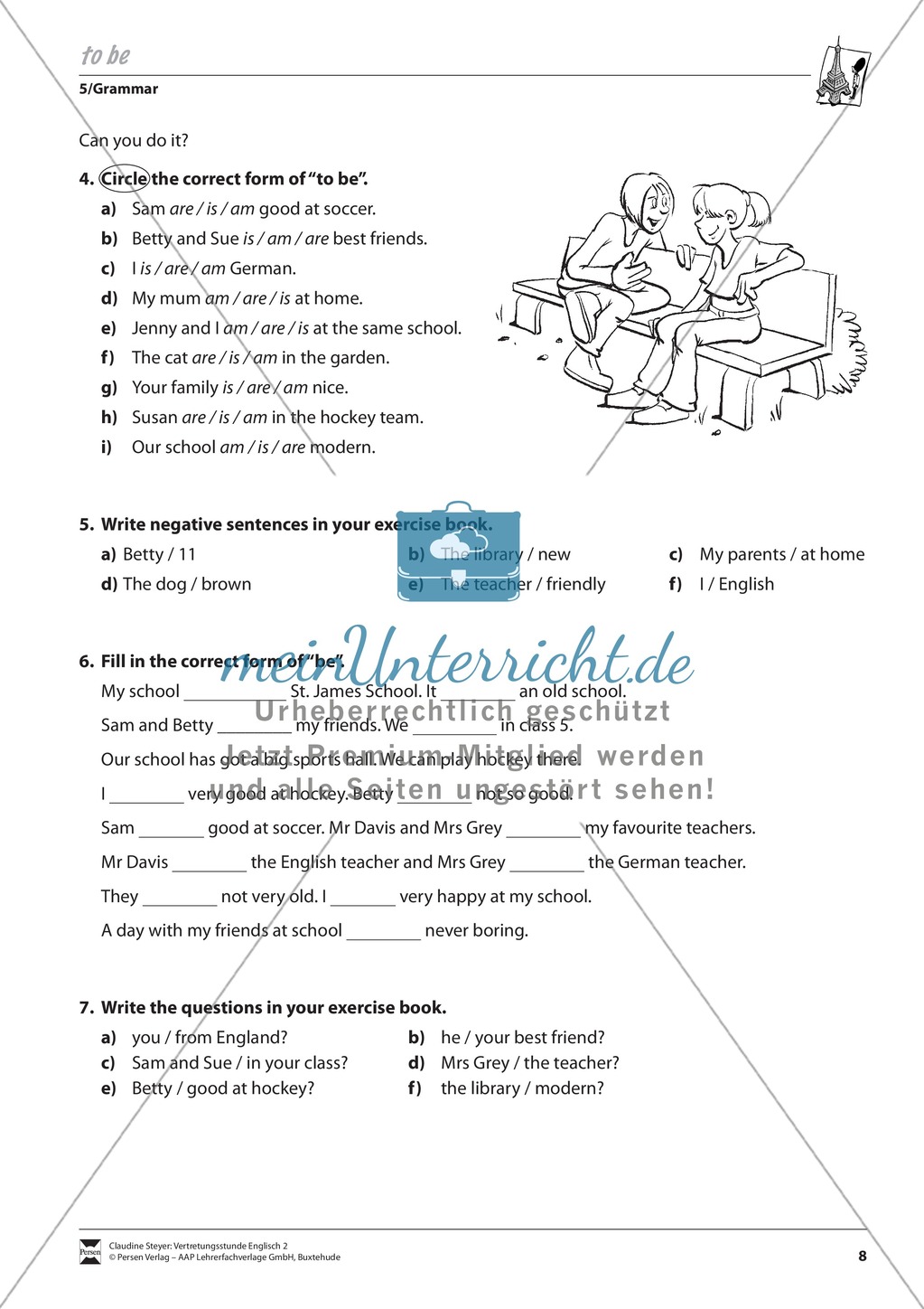 Vertretungsstunde Grammatik: Exercises on 'to be' + Lösungen Preview 2