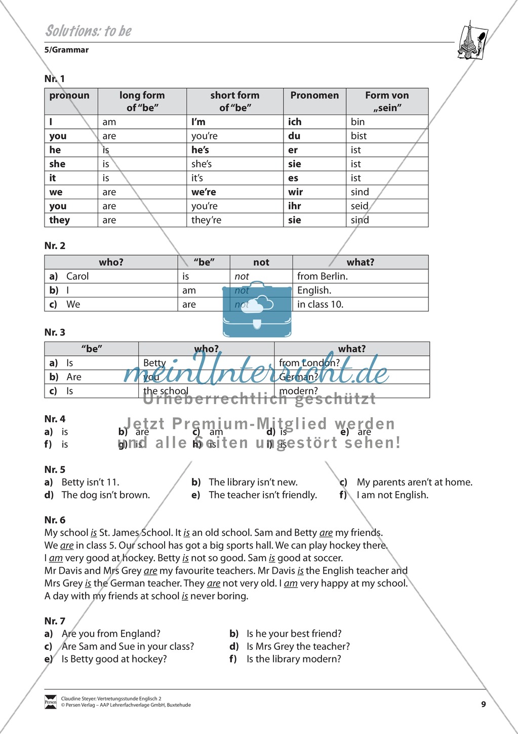 Vertretungsstunde Grammatik: Exercises on 'to be' + Lösungen Preview 3