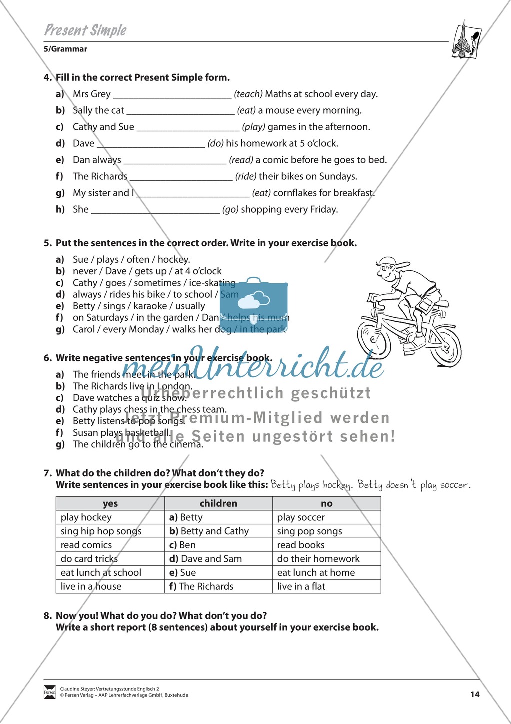 Vertretungsstunde Grammatik: Exercises on present simple + Lösungen Preview 2