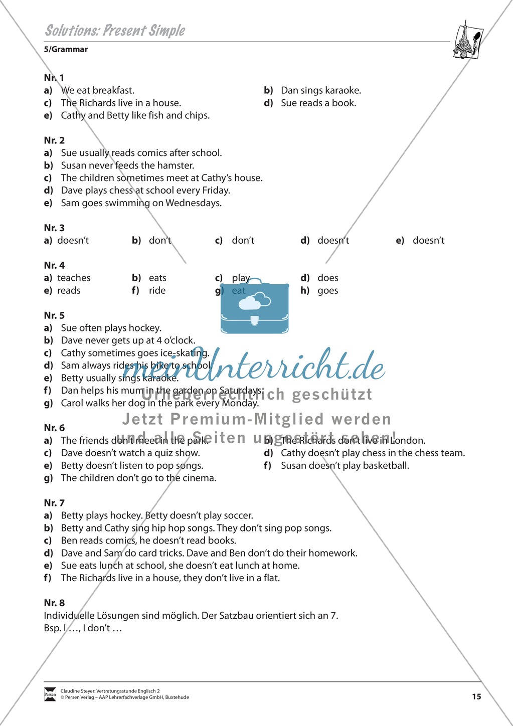 Vertretungsstunde Grammatik: Exercises on present simple + Lösungen Preview 3