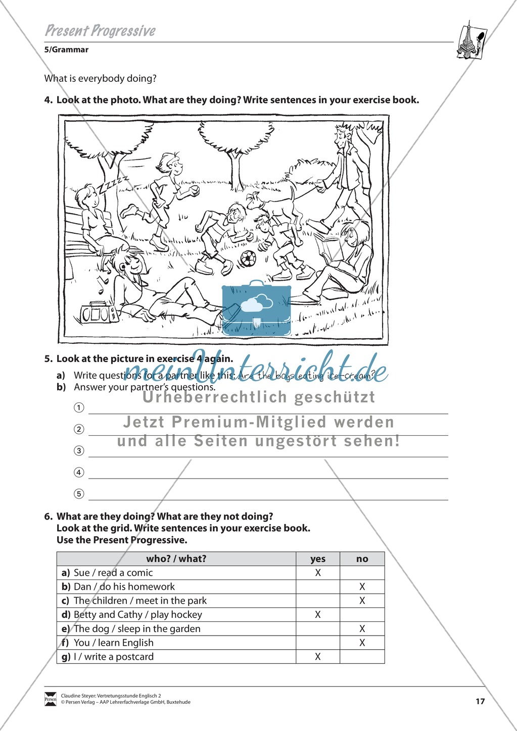 Vertretungsstunde Grammatik: Exercises on present progressive + Lösungen Preview 2