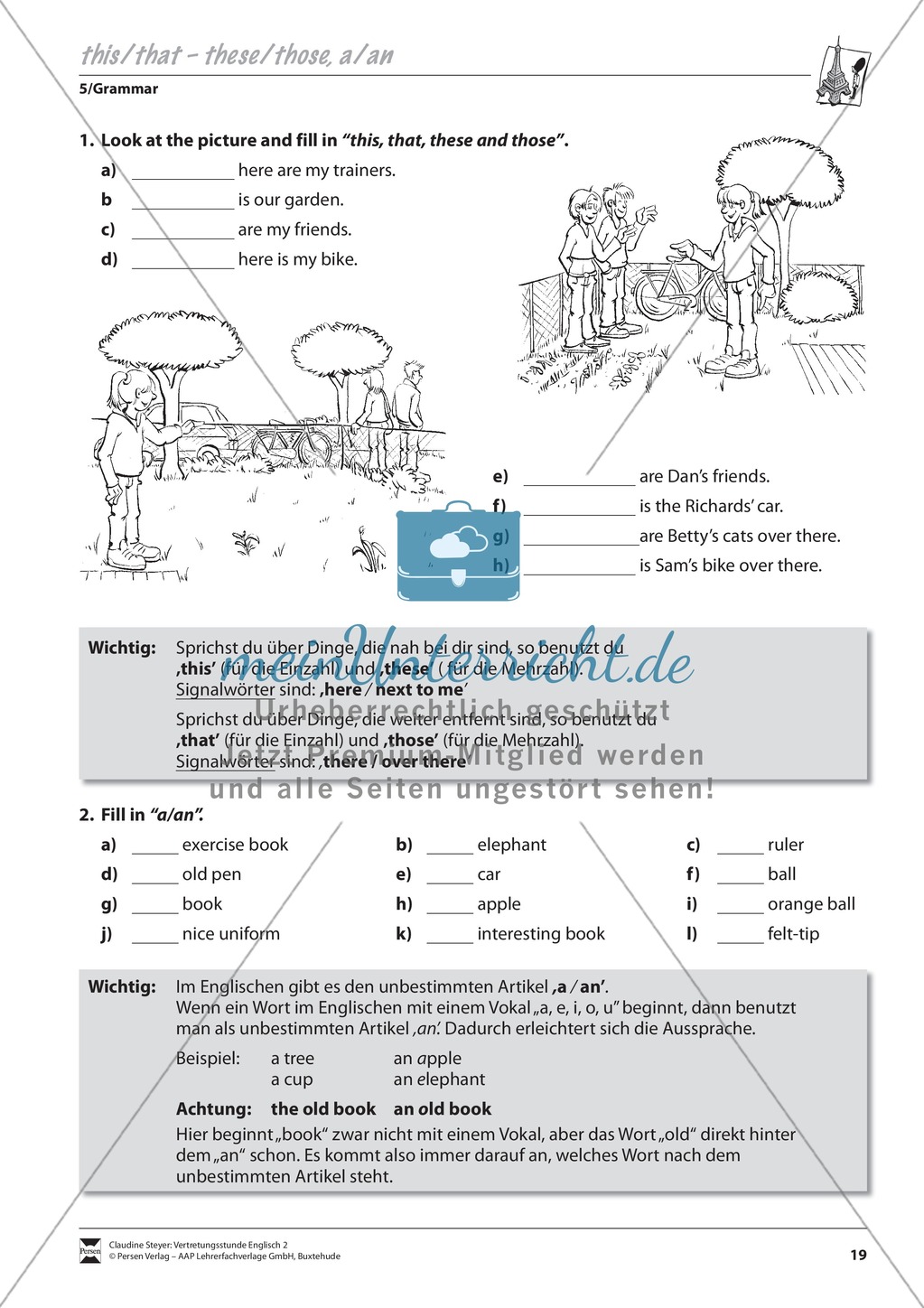 Vertretungsstunde Grammatik: Exercises on 'this/that, these/those'' + Lösungen Preview 1