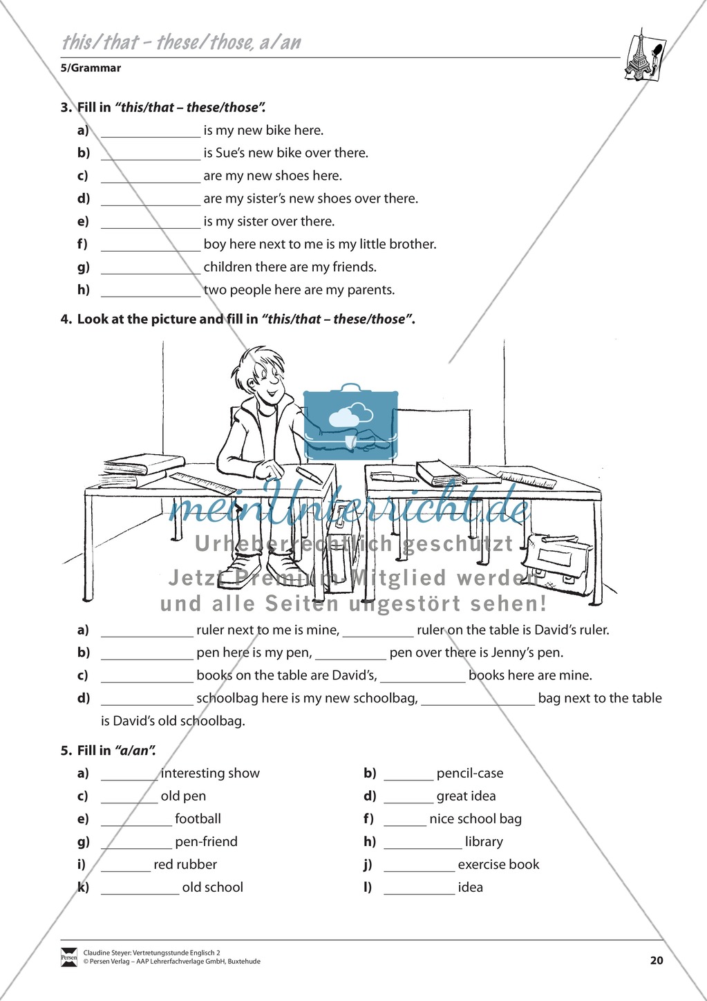 Vertretungsstunde Grammatik: Exercises on 'this/that, these/those'' + Lösungen Preview 2