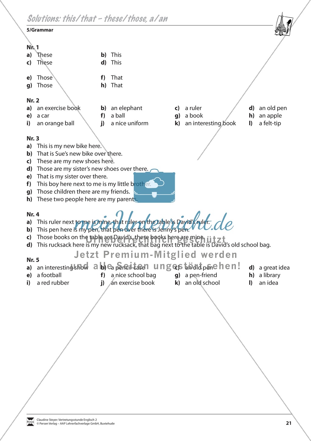Vertretungsstunde Grammatik: Exercises on 'this/that, these/those'' + Lösungen Preview 3
