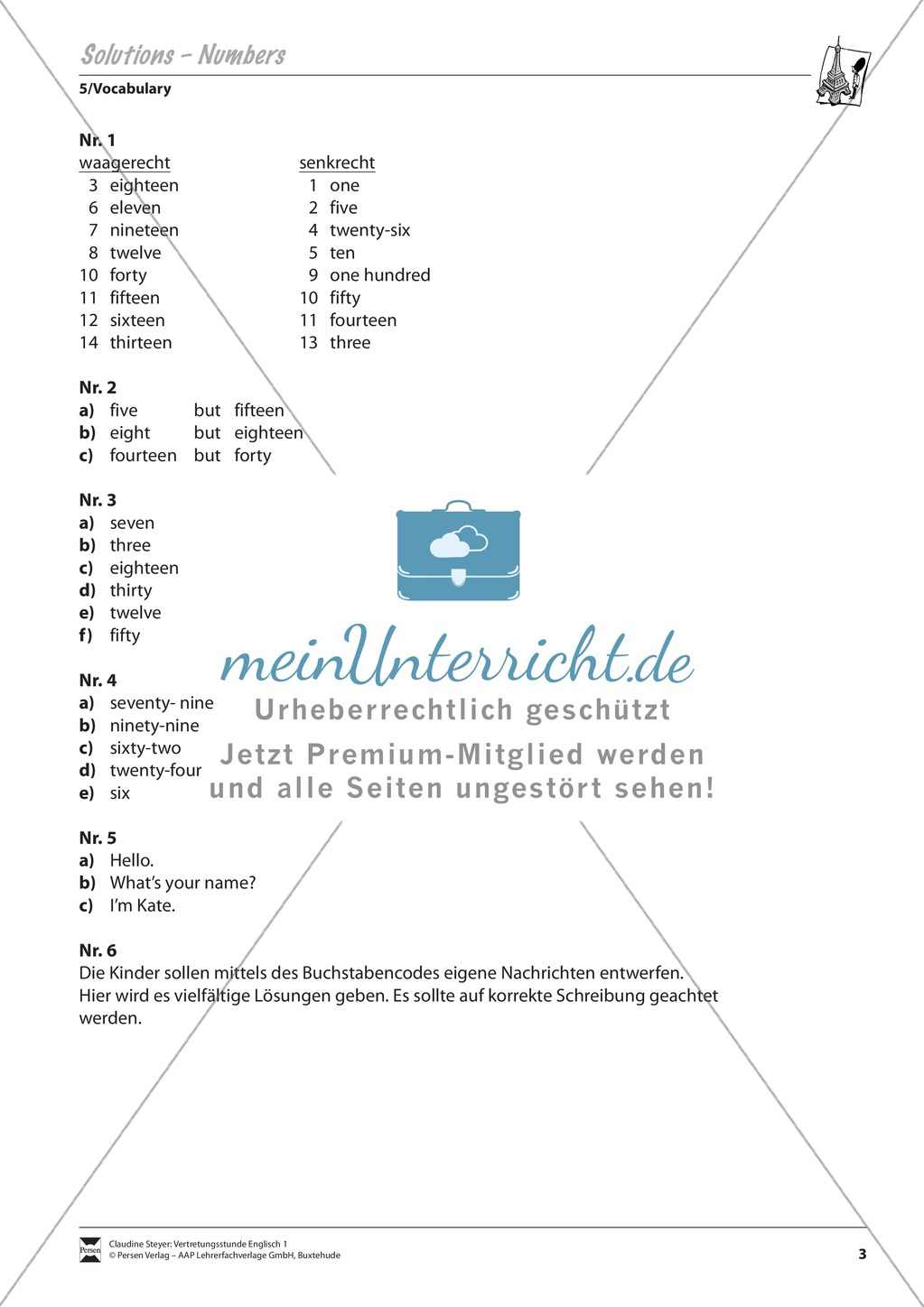 Vertretungsstunde Wortschatz: Exercises on numbers + Lösungen Preview 3