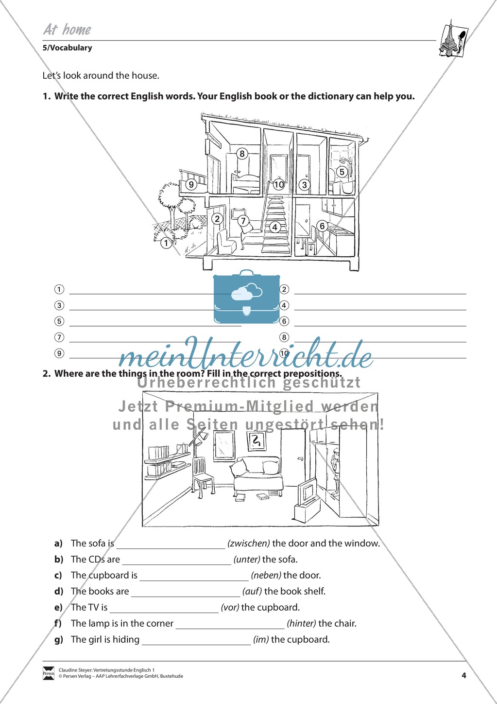 Vertretungsstunde Wortschatz: Exercises At home + Lösungen Preview 1