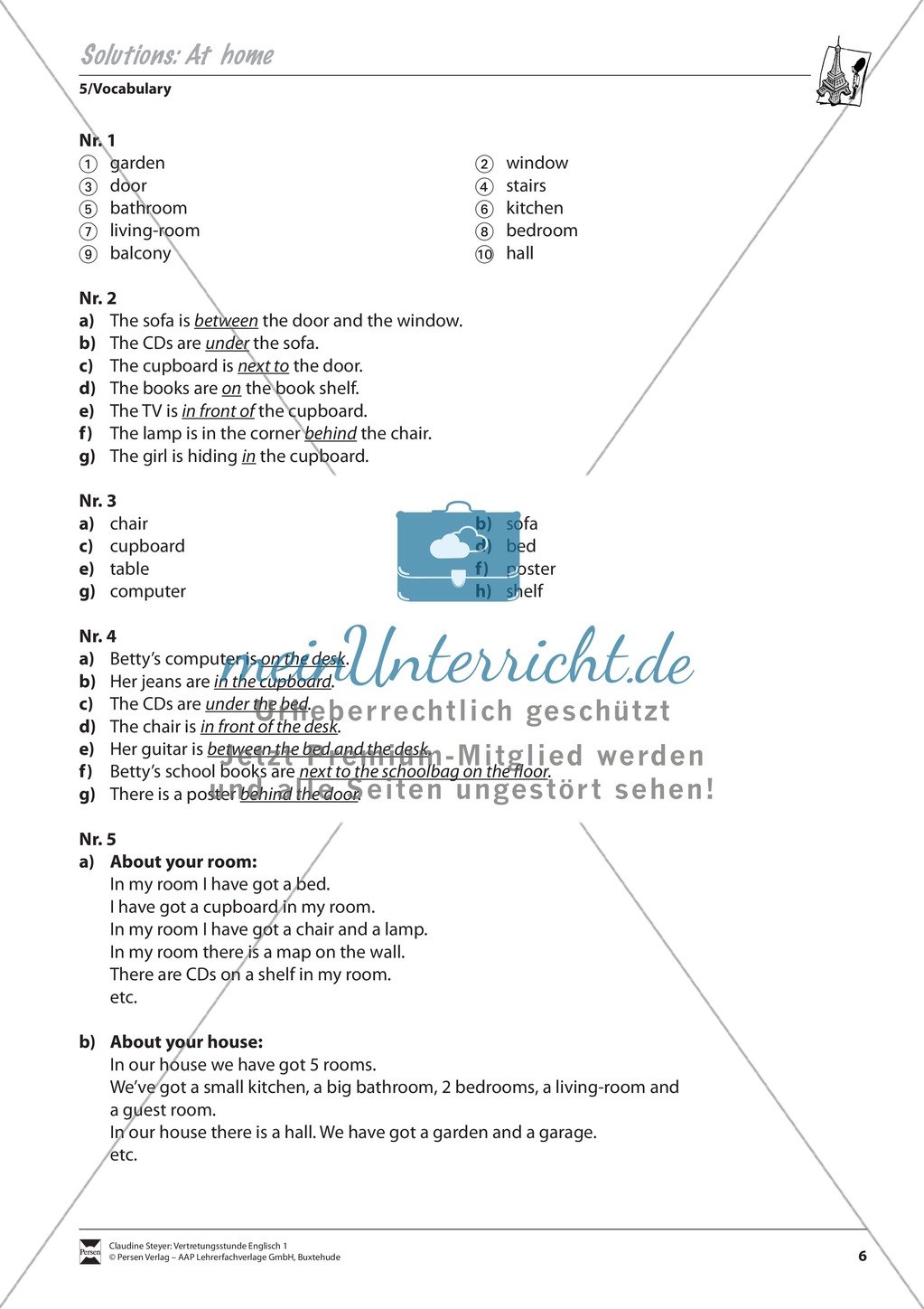 Vertretungsstunde Wortschatz: Exercises At home + Lösungen Preview 3