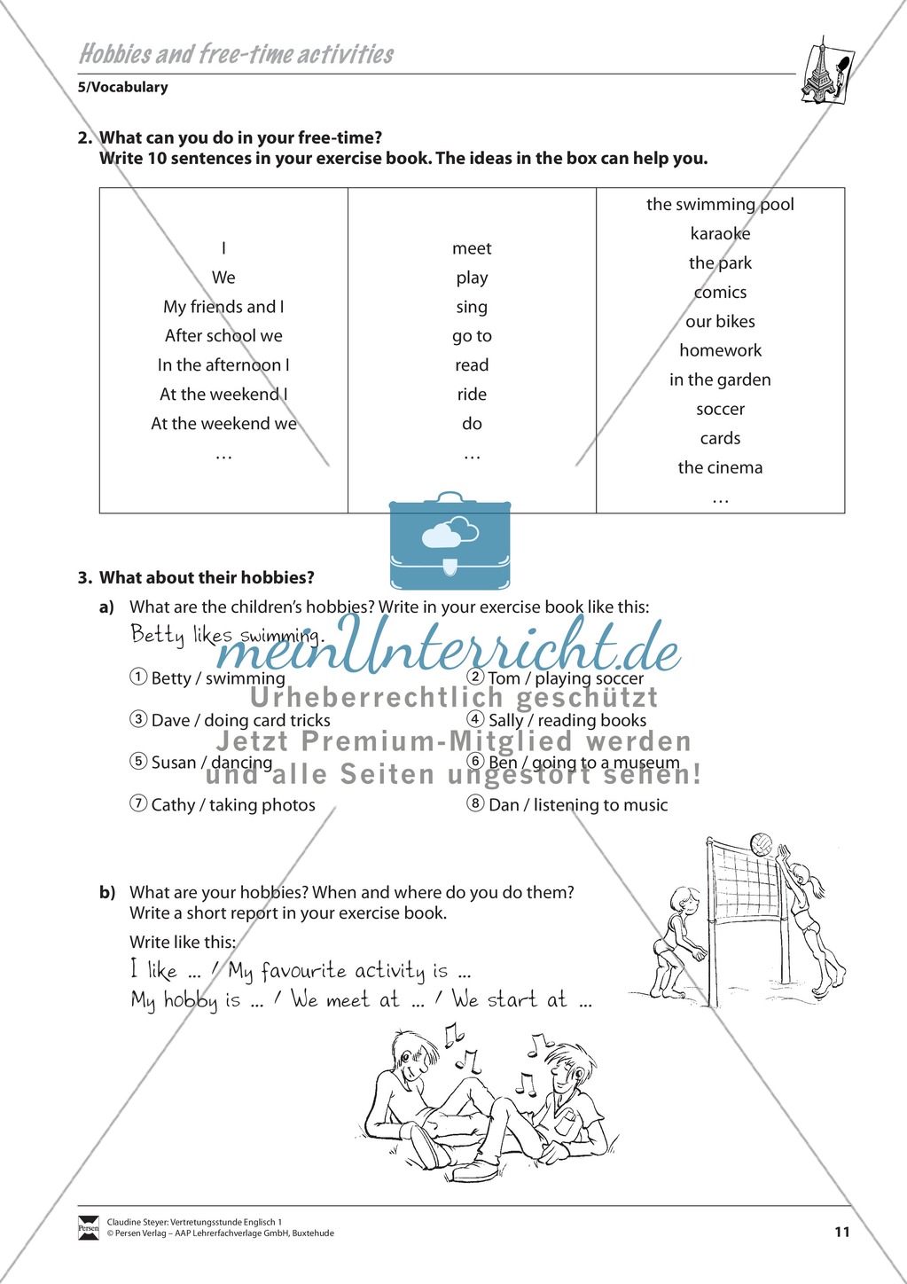 Vertretungsstunde Wortschatz: Exercises Hobbies + Lösungen Preview 2