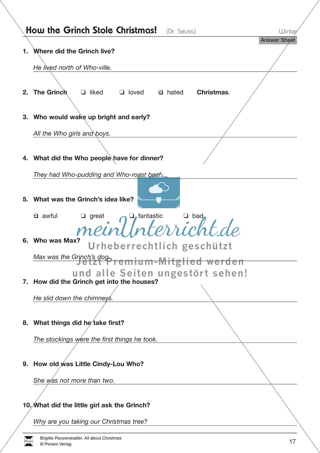 How the Grinch Stole Christmas: story and text comprehension questions Preview 6
