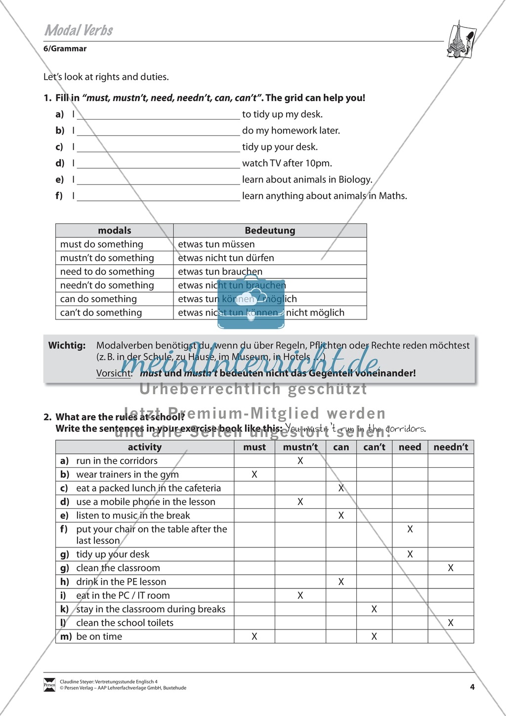 Vertretungsstunde Wortschatz: Exercises on Modal Verbs + Lösungen Preview 1