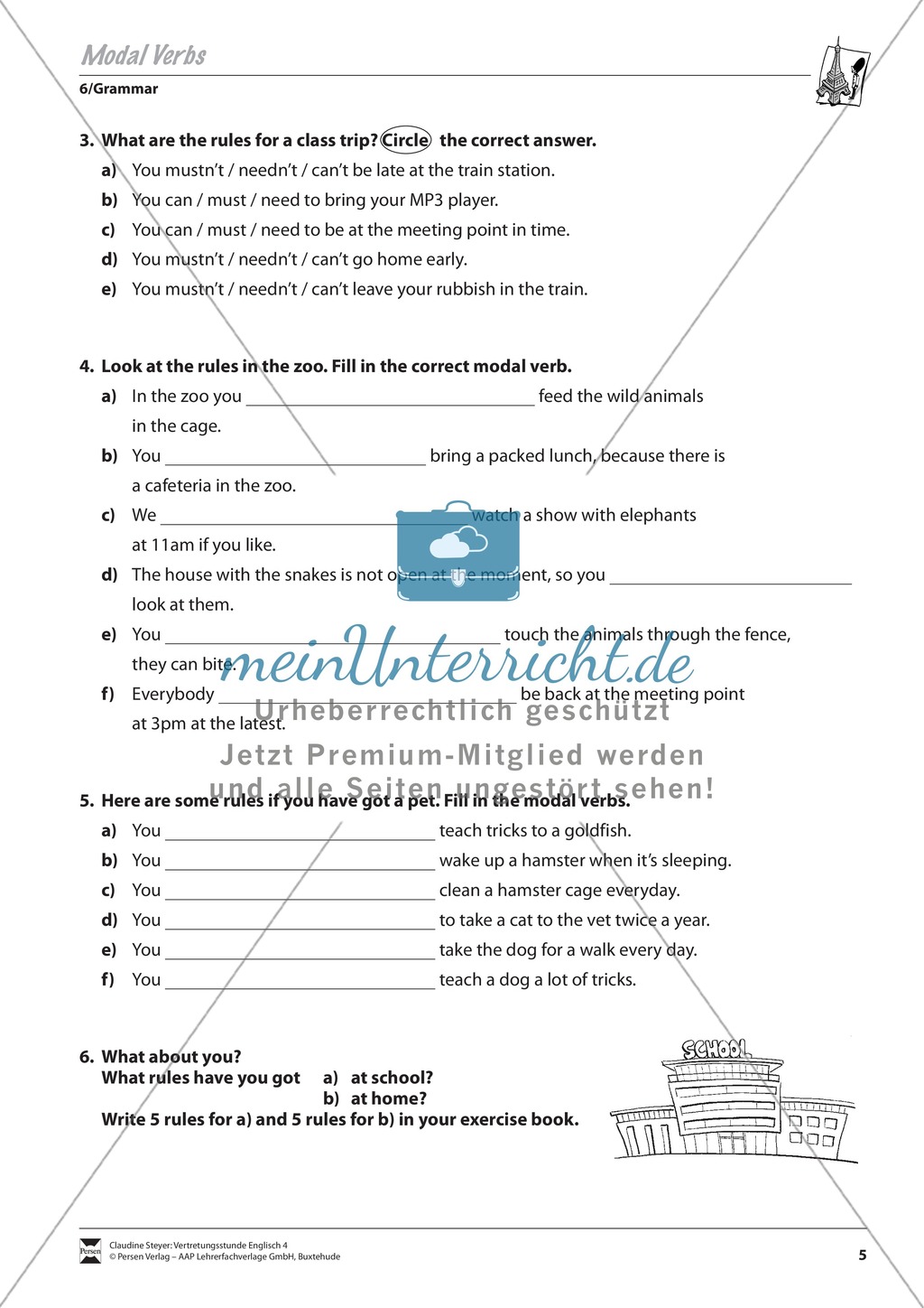 Vertretungsstunde Wortschatz: Exercises on Modal Verbs + Lösungen Preview 2