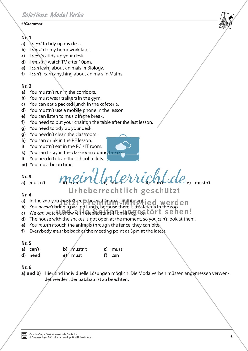 Vertretungsstunde Wortschatz: Exercises on Modal Verbs + Lösungen Preview 3