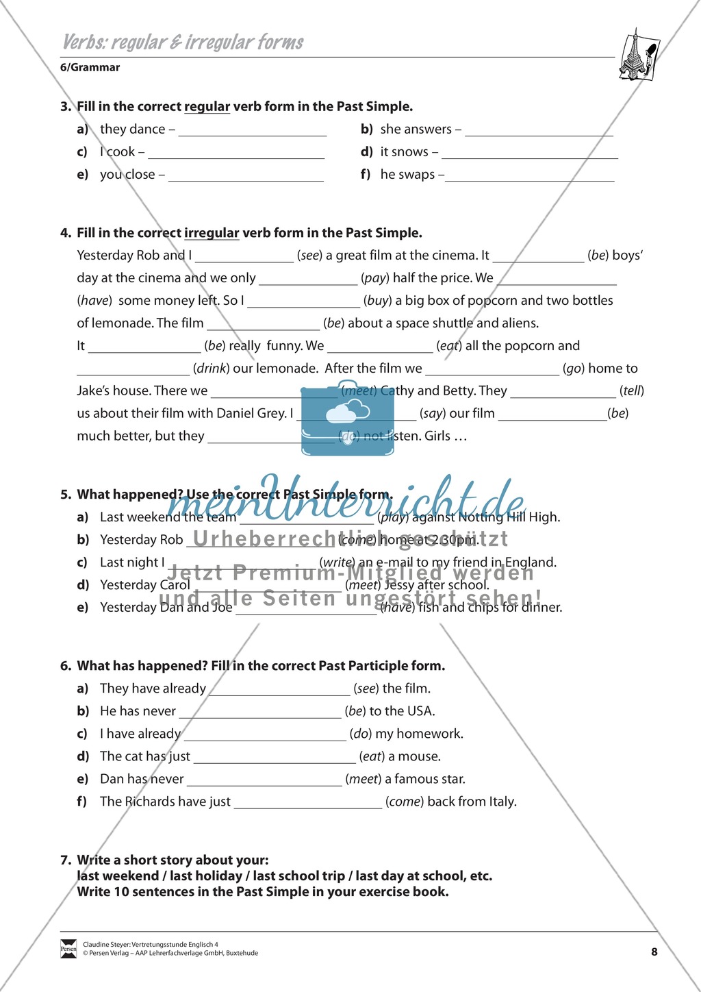 Vertretungsstunde Wortschatz: Exercises on Regular and Irregular Verbs + Lösungen Preview 2