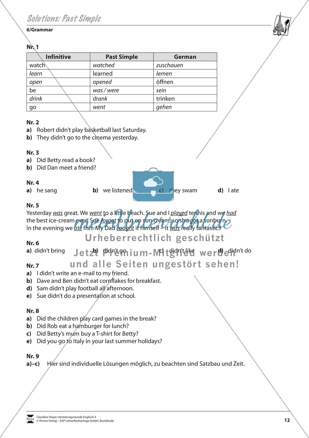 Vertretungsstunde Wortschatz: Exercises on Past Simple + Lösungen Preview 3