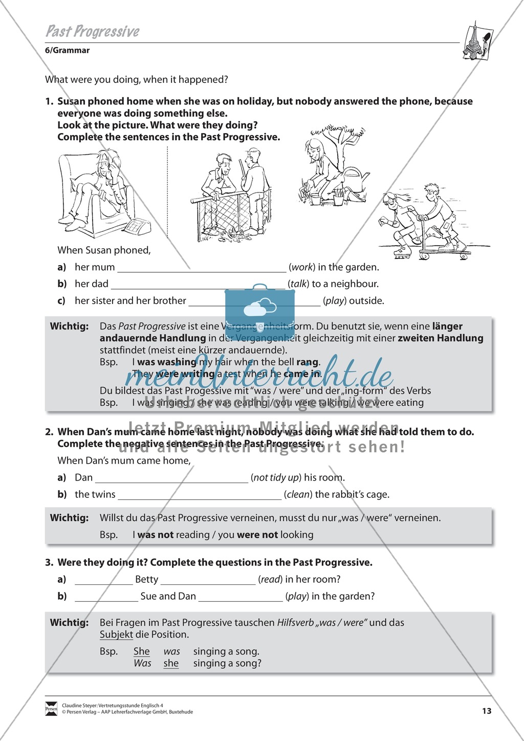 Vertretungsstunde Wortschatz: Exercises on Past Progressive + Lösungen Preview 1