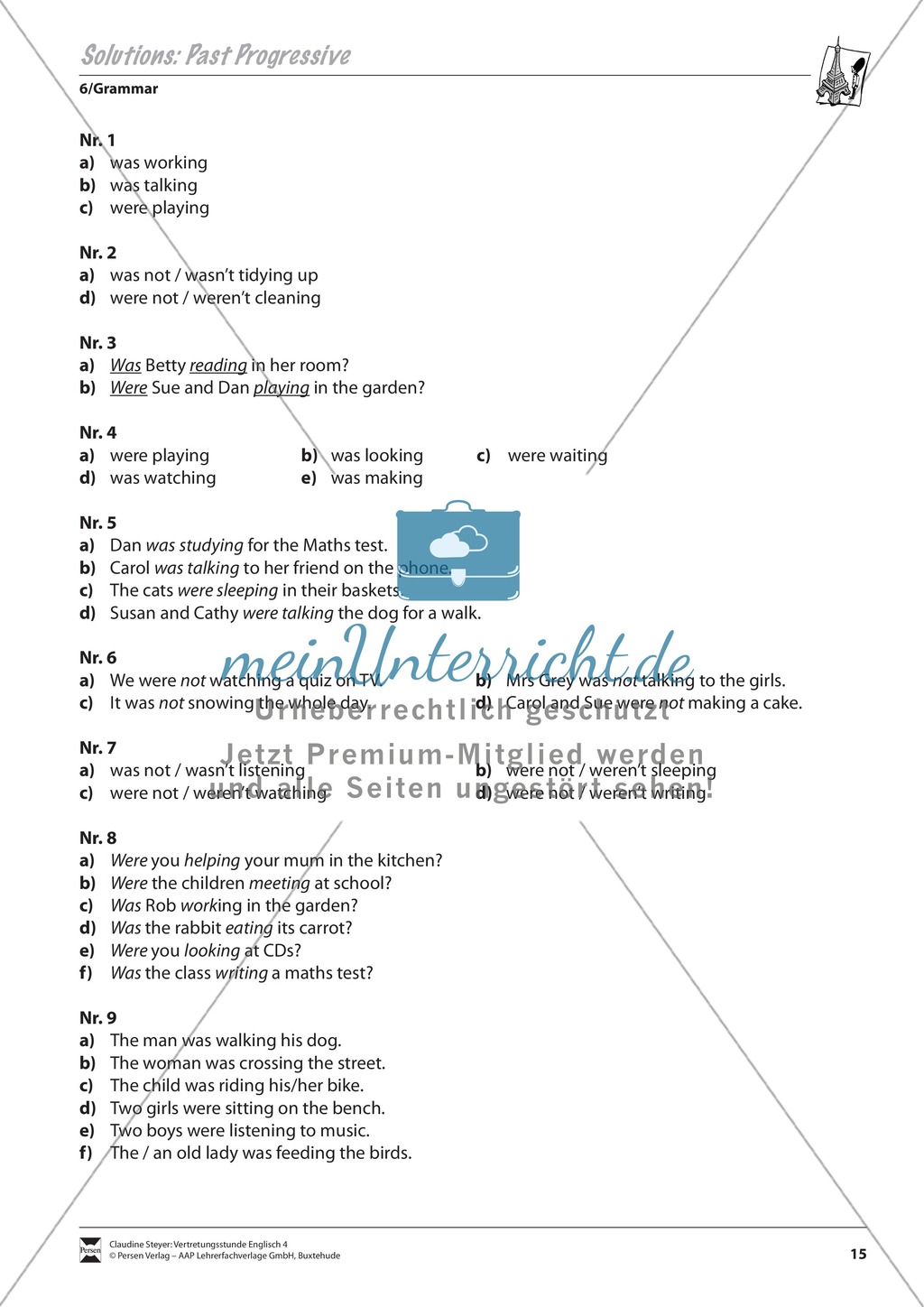 Vertretungsstunde Wortschatz: Exercises on Past Progressive + Lösungen Preview 3