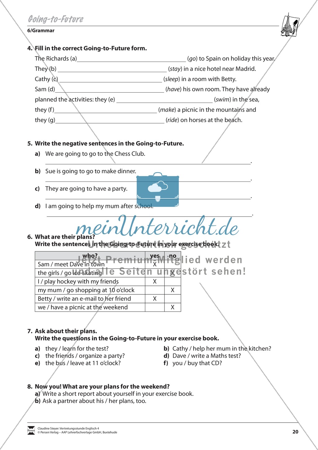 Vertretungsstunde Wortschatz: Exercises on Going-to-Future + Lösungen Preview 2