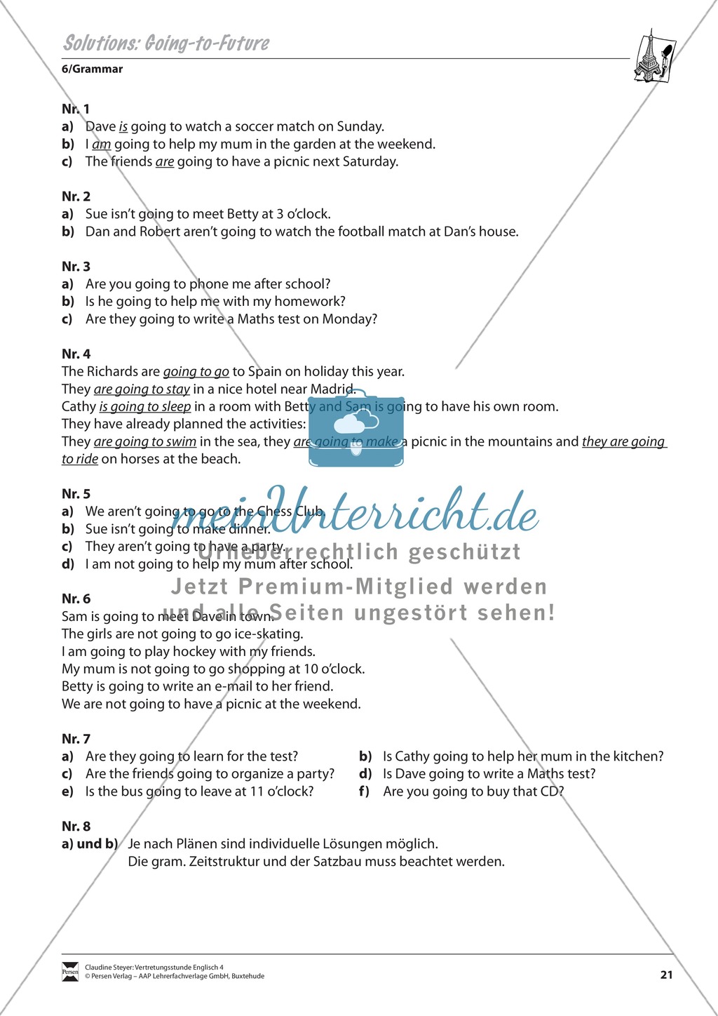 Vertretungsstunde Wortschatz: Exercises on Going-to-Future + Lösungen Preview 3