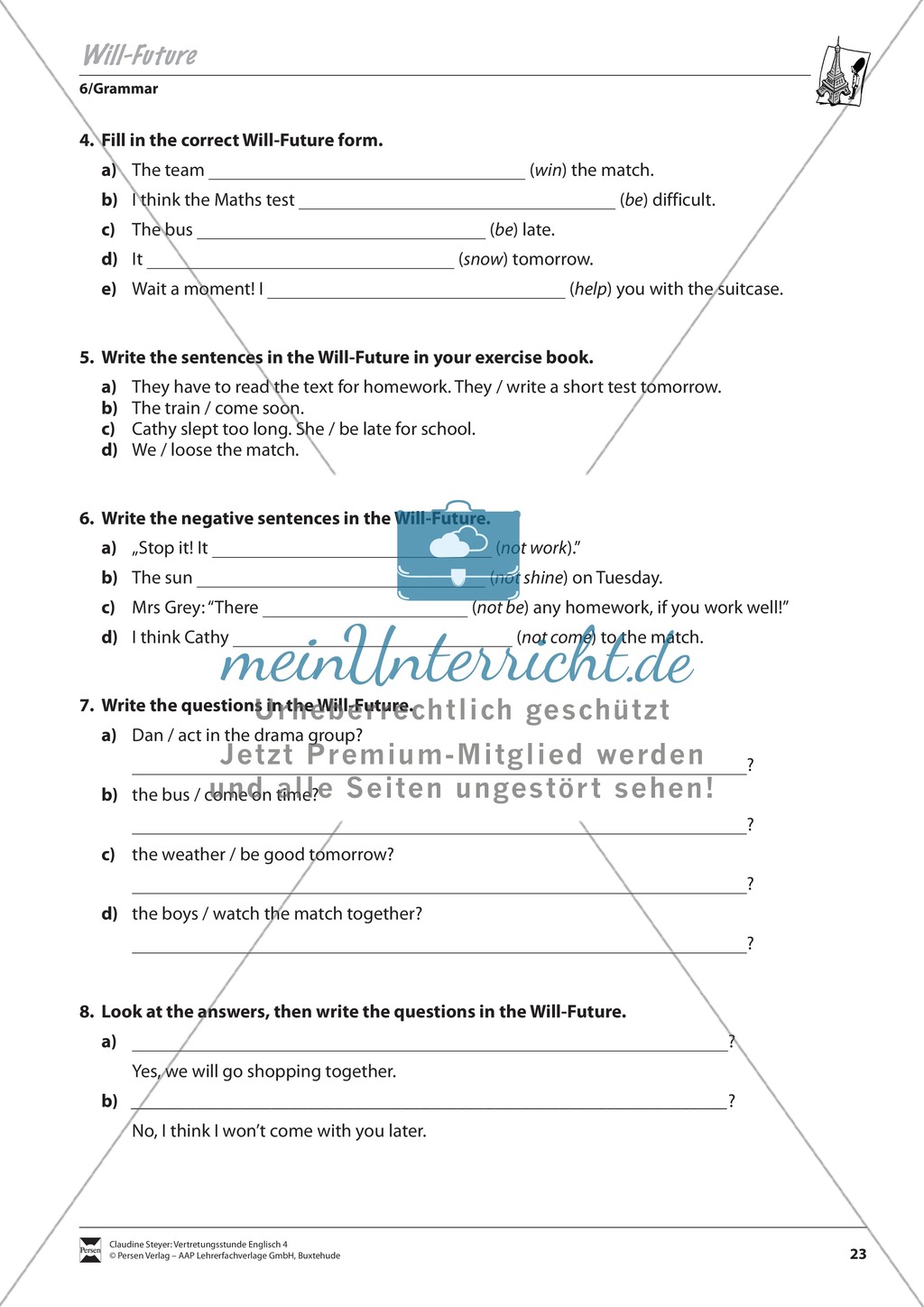 Vertretungsstunde Wortschatz: Exercises on Will-Future + Lösungen Preview 2