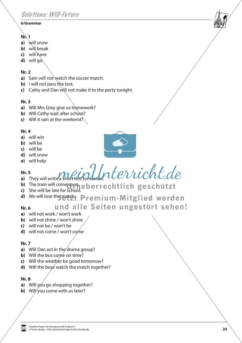 Vertretungsstunde Wortschatz: Exercises on Will-Future + Lösungen Preview 3
