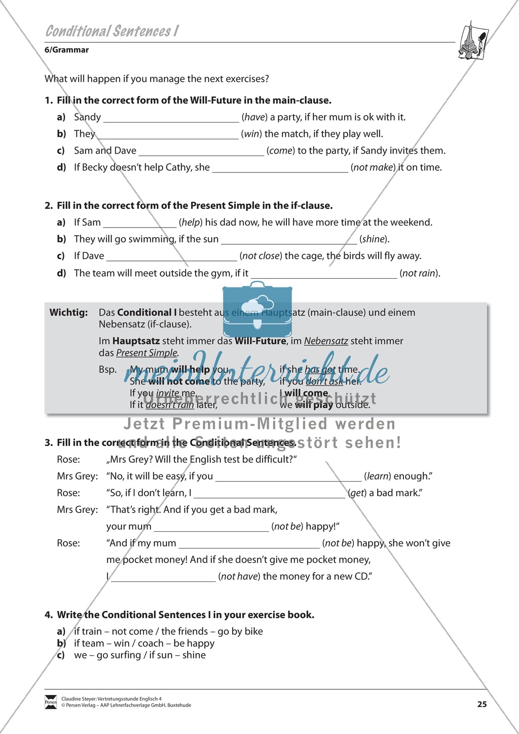 Vertretungsstunde Wortschatz: Exercises on Conditional Sentences I + Lösungen Preview 1
