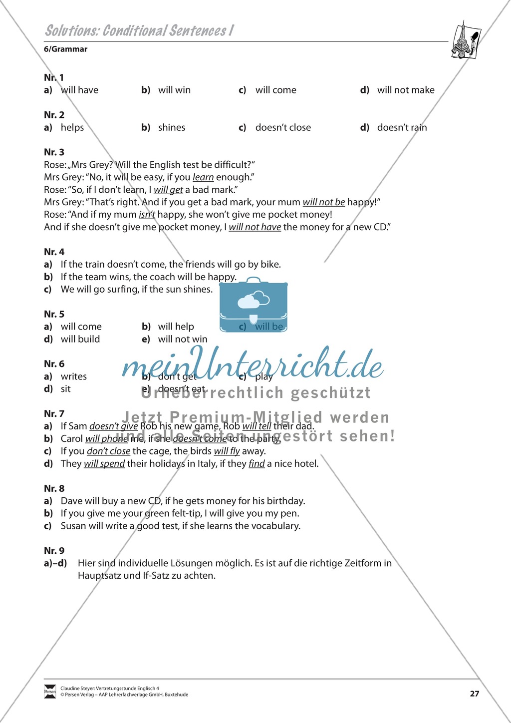 Vertretungsstunde Wortschatz: Exercises on Conditional Sentences I + Lösungen Preview 3