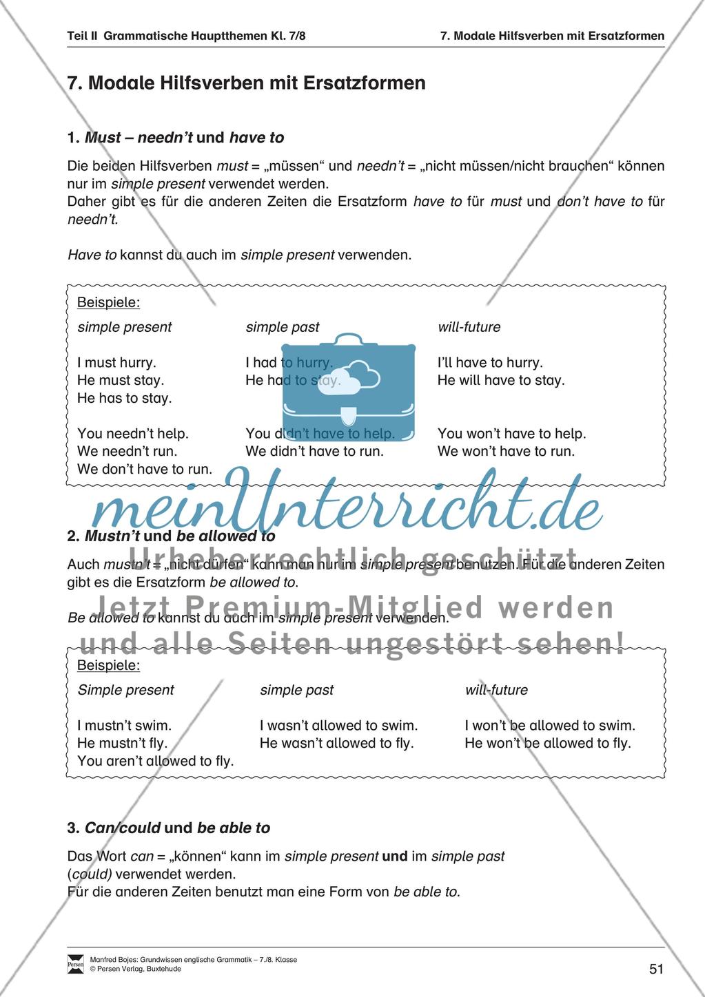 Modale Hilfsverben mit Ersatzformen Preview 1