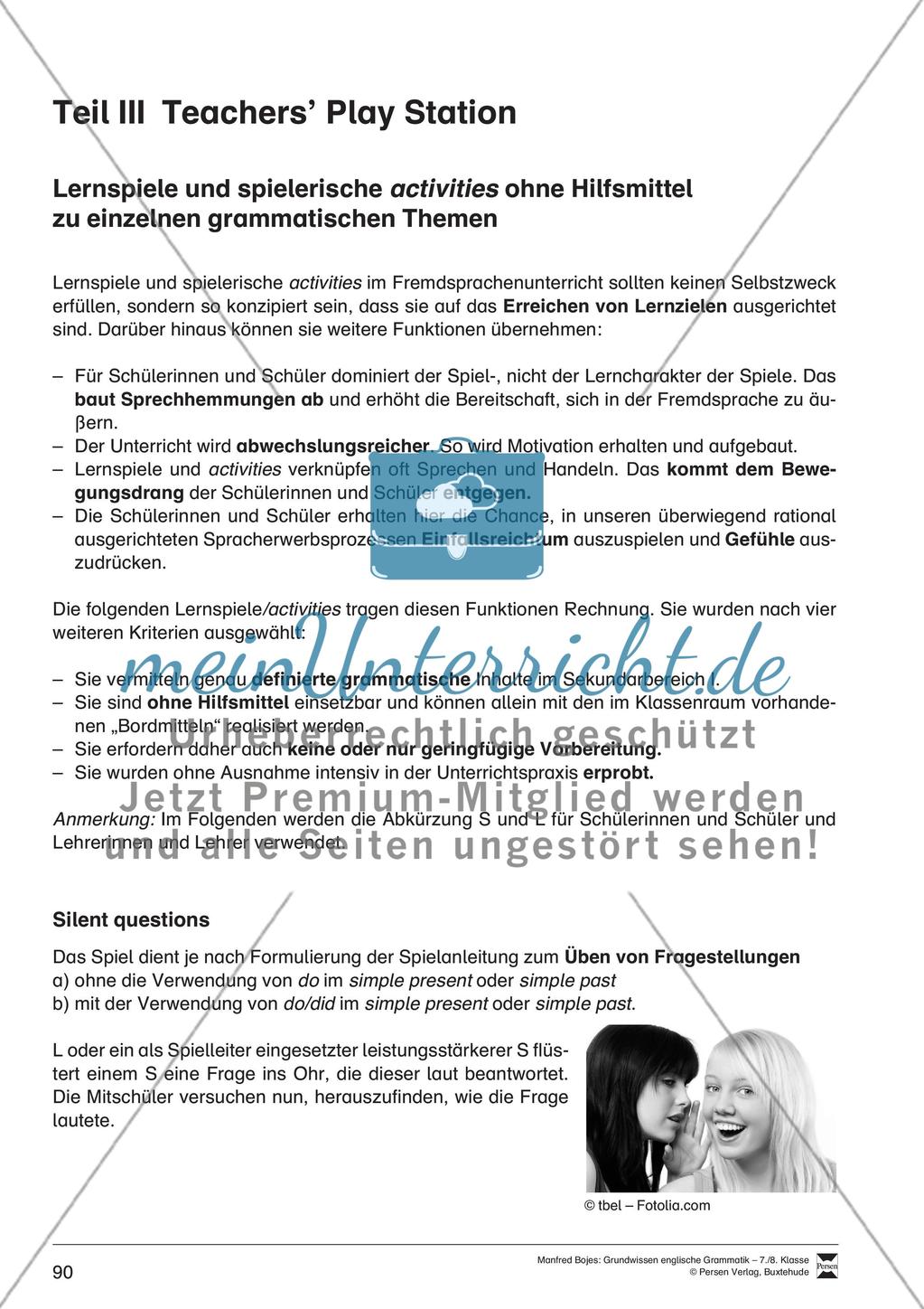 Lernspiele und spielerische activities ohne Hilfsmittel zu einzelnen grammatischen Themen Preview 1