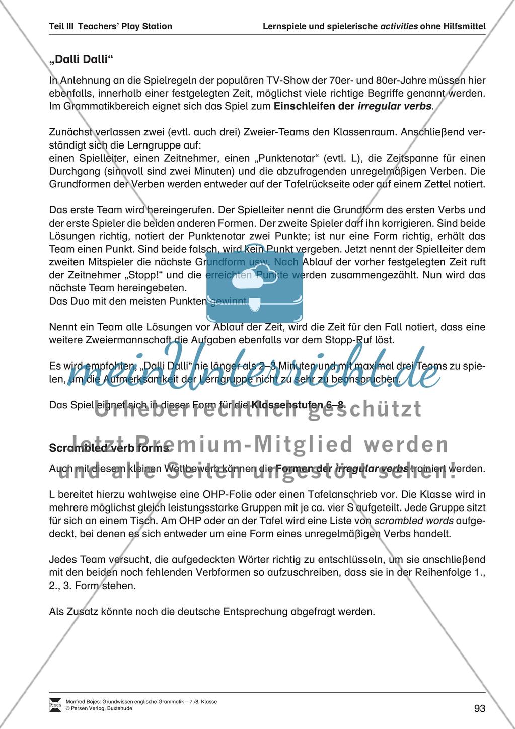 Lernspiele und spielerische activities ohne Hilfsmittel zu einzelnen grammatischen Themen Preview 4