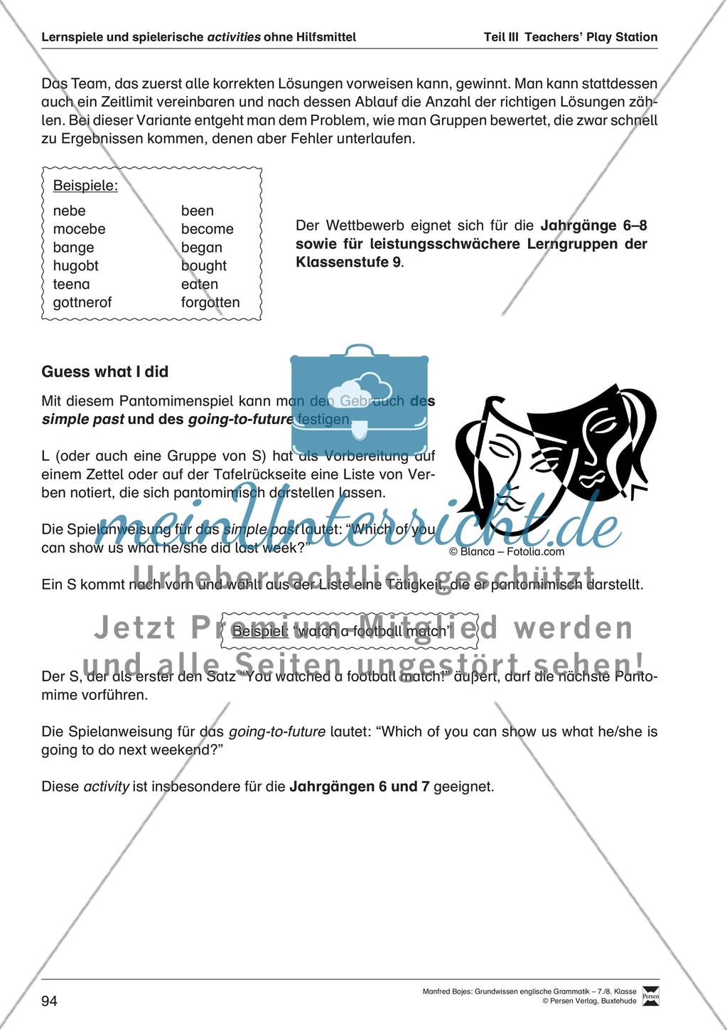Lernspiele und spielerische activities ohne Hilfsmittel zu einzelnen grammatischen Themen Preview 5
