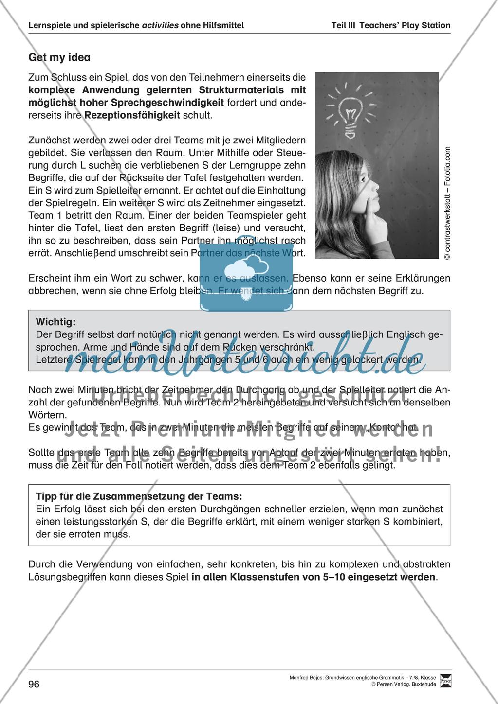 Lernspiele und spielerische activities ohne Hilfsmittel zu einzelnen grammatischen Themen Preview 7