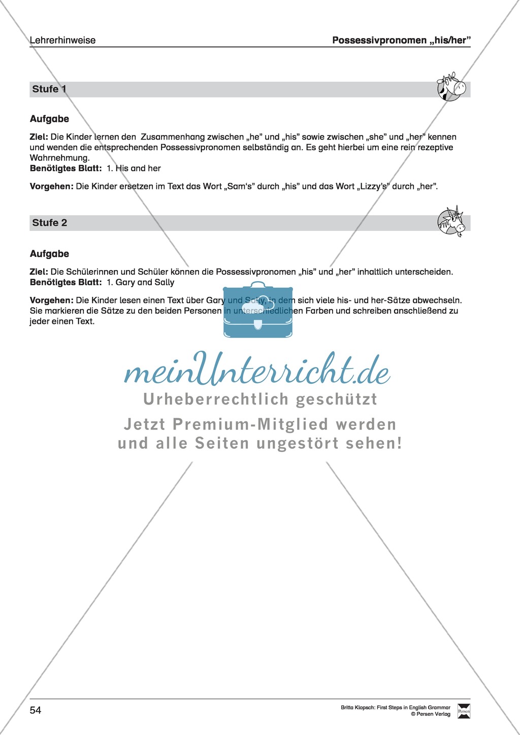 Possessivpronomen "his/her": Hinweise + Aufgaben + Arbeitsblätter + Lösungen Preview 1