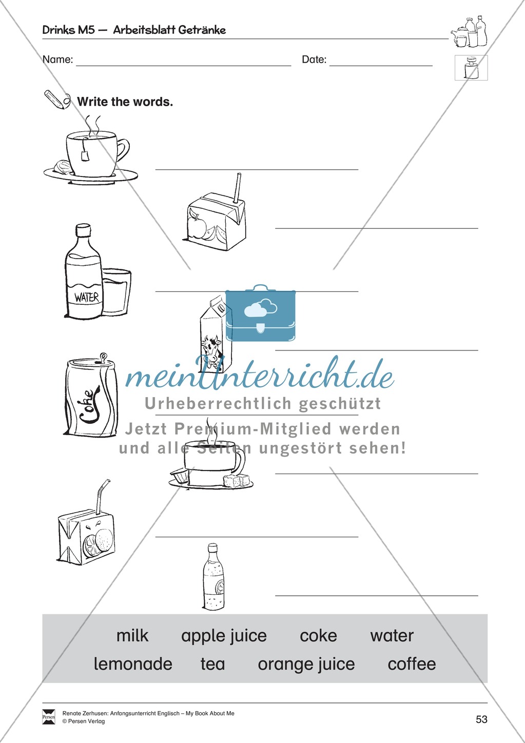 Drinks vocabulary: Worksheets on drinks (Binnendifferenziert) Preview 9