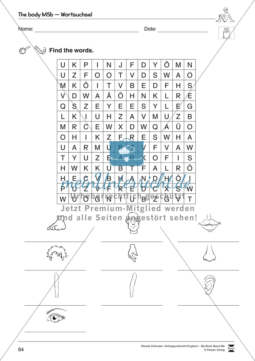The body vocabulary: Worksheets on the body (Binnendifferenziert) Preview 10