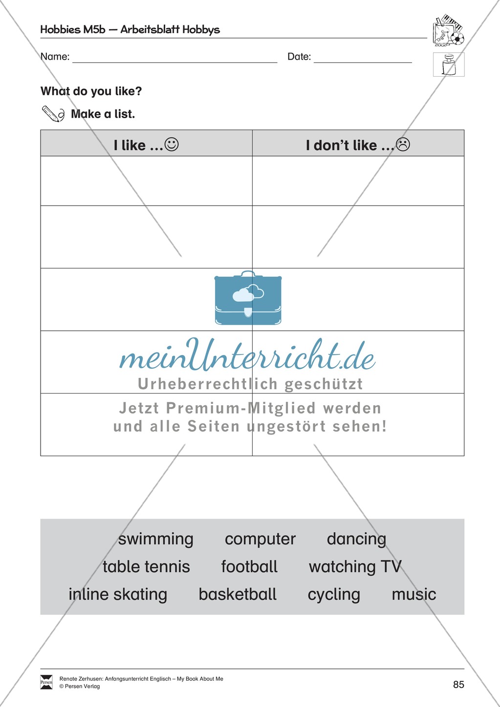 Hobbies vocabulary: Worksheets on hobbies (Binnendifferenziert) Preview 10