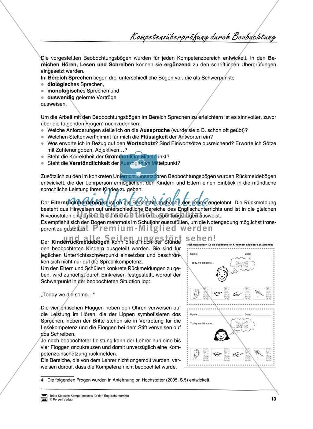 Die praktische Umsetzung - Kompetenzüberprüfung durch Beobachtung: Vorgehensweise + Beobachtungsbögen Preview 2