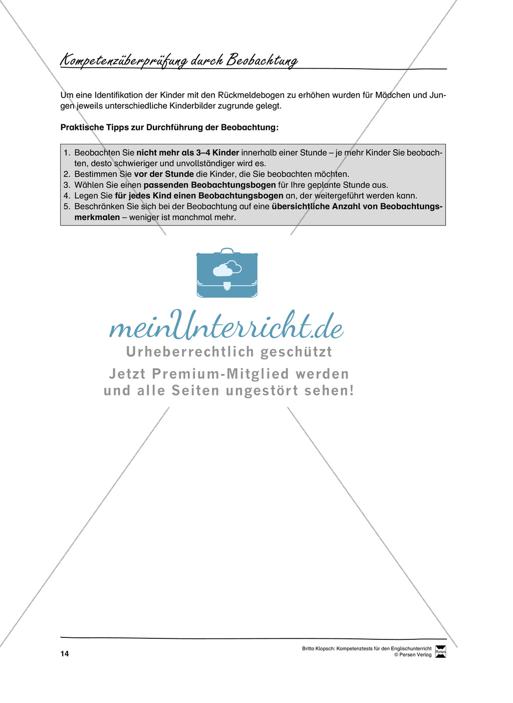 Die praktische Umsetzung - Kompetenzüberprüfung durch Beobachtung: Vorgehensweise + Beobachtungsbögen Preview 3