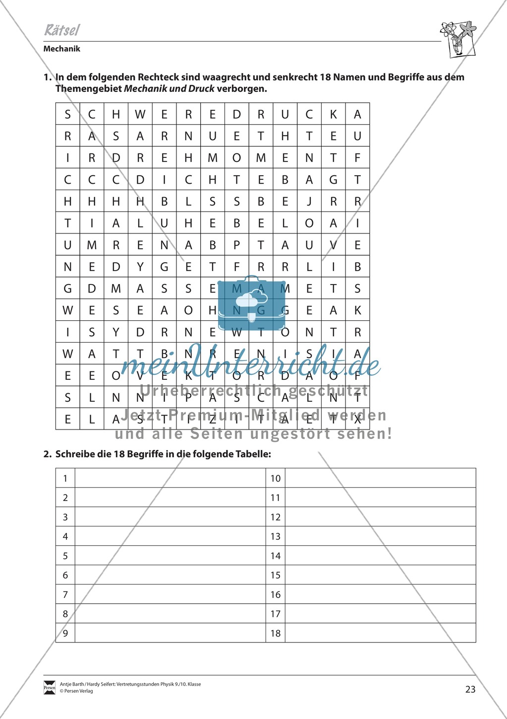 Suchworträtsel zu Mechanik und Druck Preview 1