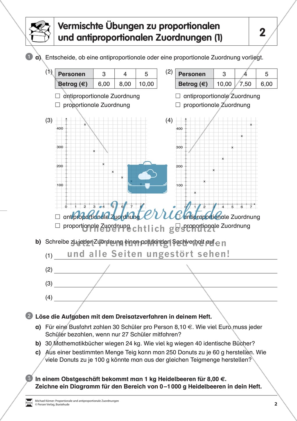 Verschiedene Übungen zu proportionalen und antiproportionalen Zuordnungen Preview 2