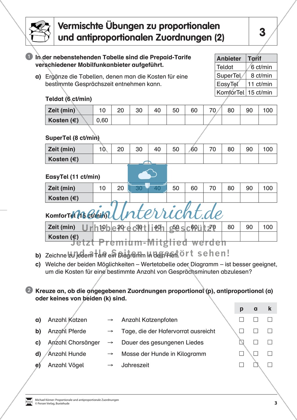 Verschiedene Übungen zu proportionalen und antiproportionalen Zuordnungen Preview 3